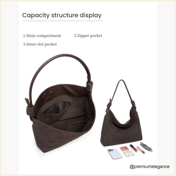 Large Slouchy Hobo Tote Bag Faux Suede Lightweight Travel Work Shoulder - Picture 5 of 7